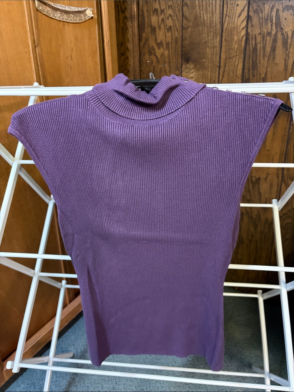 New York & Company Purple Ribbed Mock Neck Tank Top